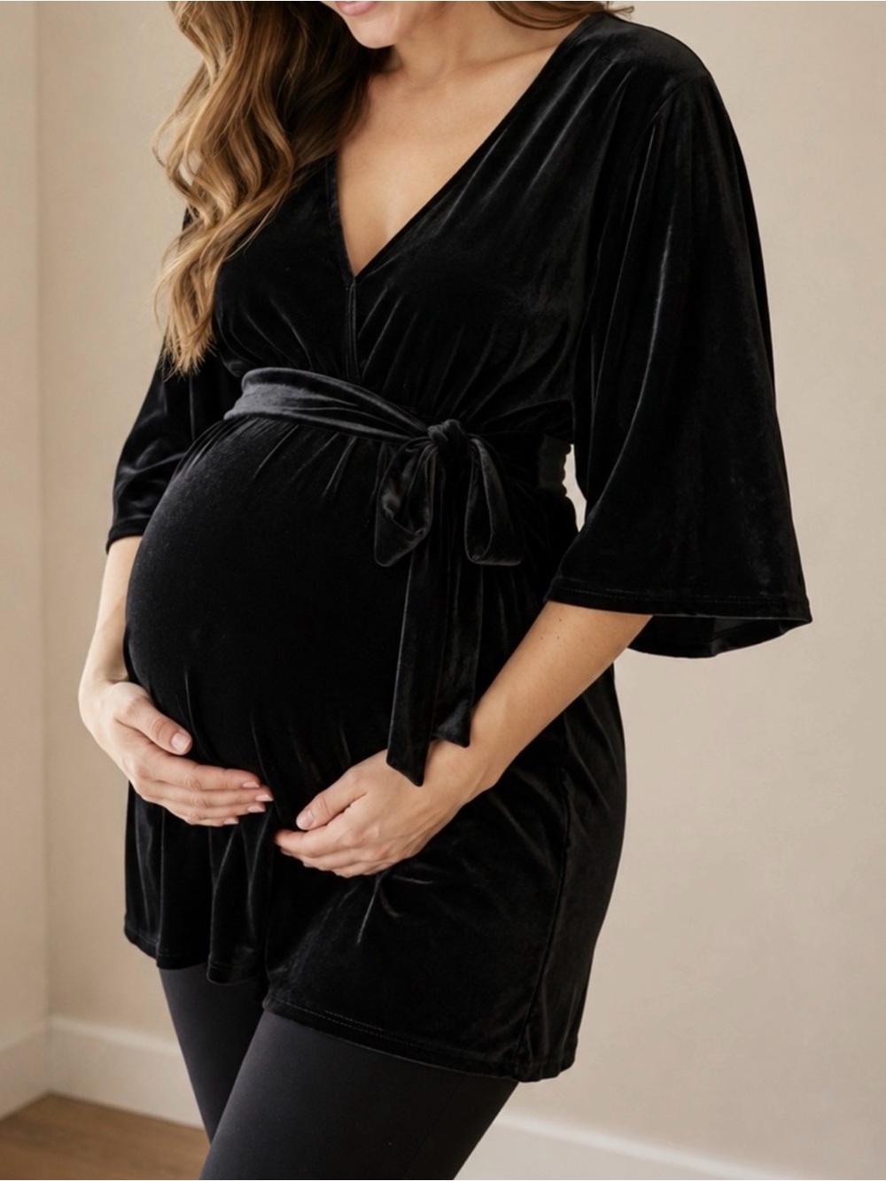 A Pea in the Pod Black Velvet Maternity Tie Over Bump Shirt - size M